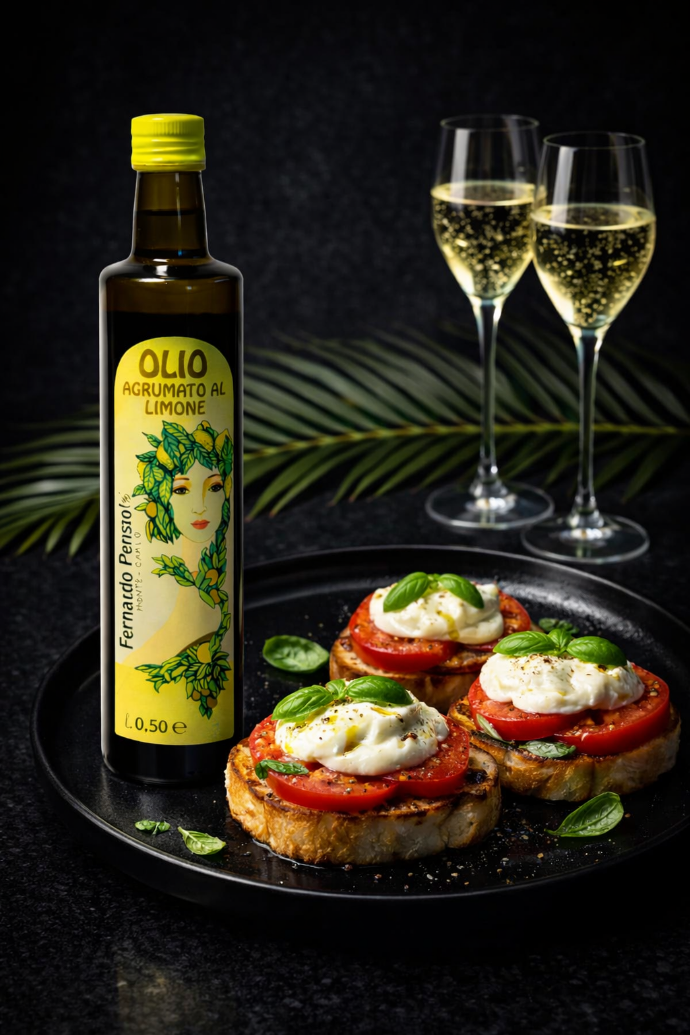 Accord de l'huile d'olive pour des toasts tomates, burrata