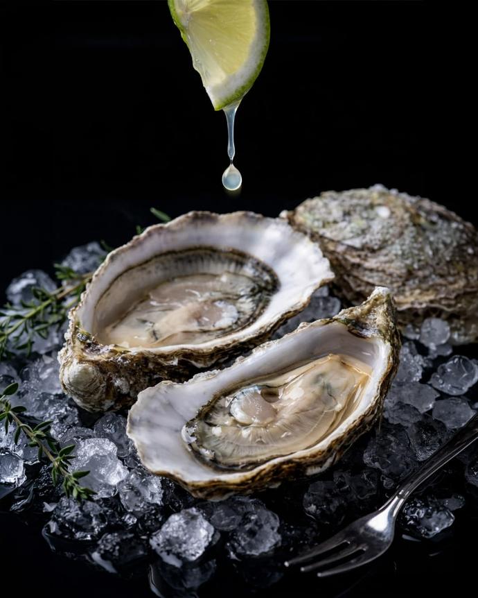 Accords huîtres avec un trait de citron vert.