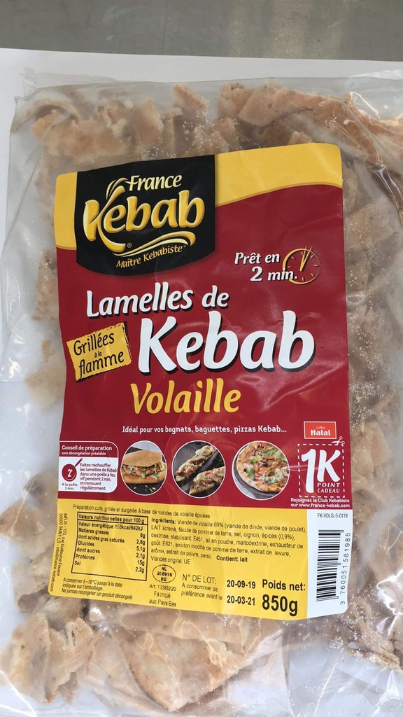 Lamelle Kebab volaille (sans additifs) 850g